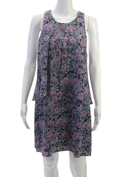 Joie Women Shift Dress Multicolor Silk Sleeveless Button Round Neck Mini Size M