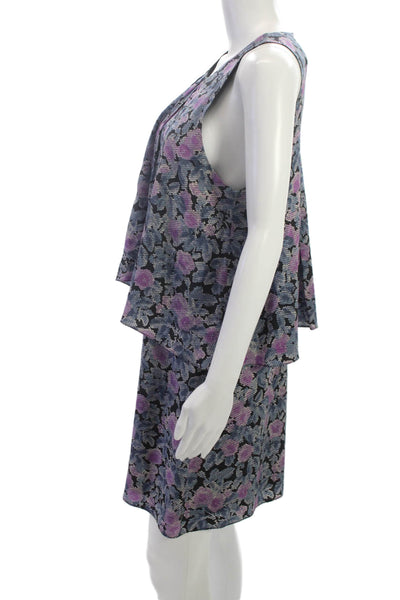 Joie Women Shift Dress Multicolor Silk Sleeveless Button Round Neck Mini Size M