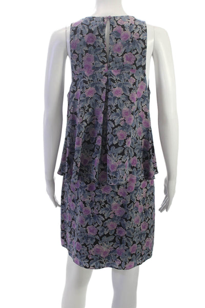 Joie Women Shift Dress Multicolor Silk Sleeveless Button Round Neck Mini Size M