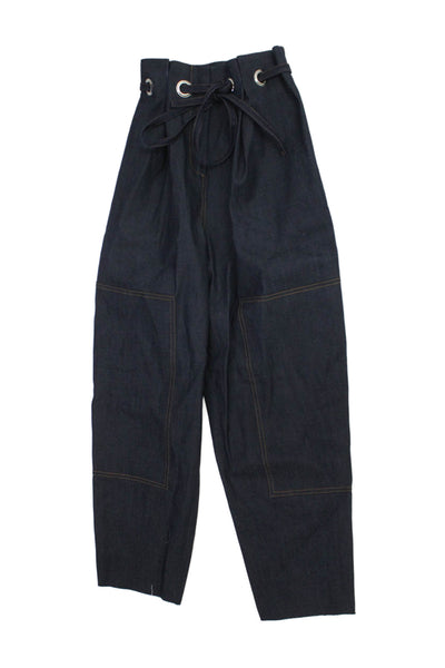 Yigal Azrouel Women Paperbag Pants Blue 100% Cotton High Rise Size 0