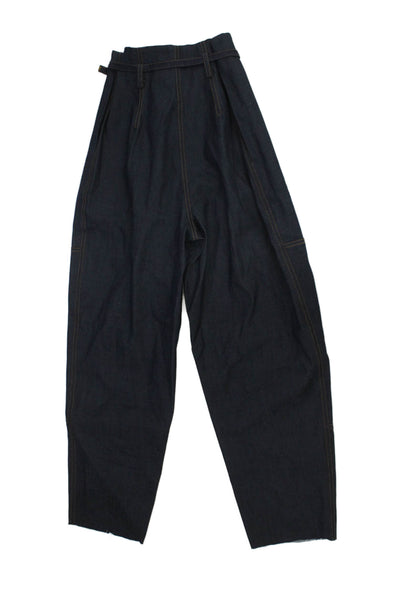 Yigal Azrouel Women Paperbag Pants Blue 100% Cotton High Rise Size 0