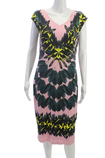 Marccain Women Sheath Dress Multicolor V-Neck Short Sleeve Midi Size M