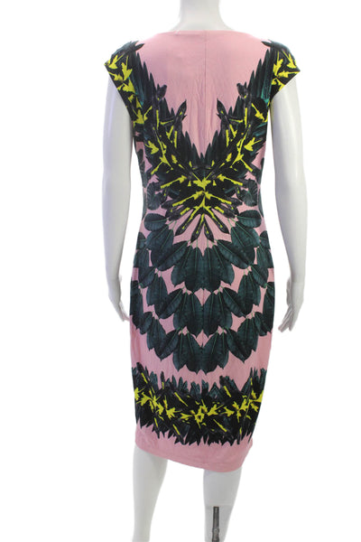 Marccain Women Sheath Dress Multicolor V-Neck Short Sleeve Midi Size M