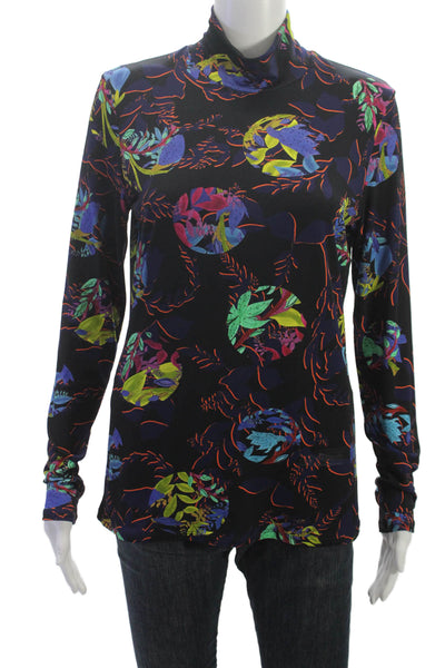 Marccain Womens Basic Floral Mock Neck Long Sleeve T-Shirt Black Size S