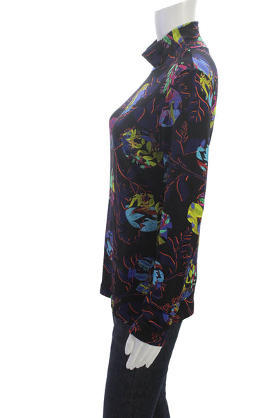 Marccain Womens Basic Floral Mock Neck Long Sleeve T-Shirt Black Size S