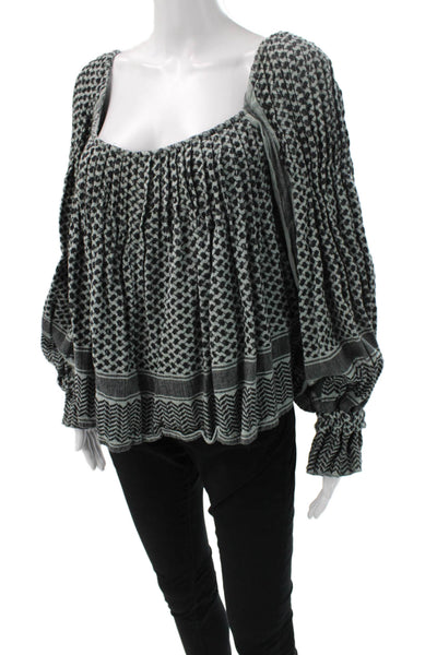 Cecilie Womens Tunic Gray Cotton Square Neck Geometric Long Sleeve Size M