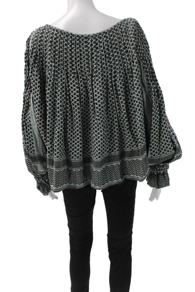 Cecilie Womens Tunic Gray Cotton Square Neck Geometric Long Sleeve Size M