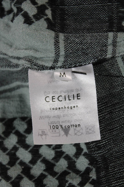 Cecilie Womens Tunic Gray Cotton Square Neck Geometric Long Sleeve Size M