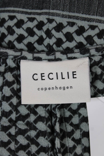 Cecilie Womens Tunic Gray Cotton Square Neck Geometric Long Sleeve Size M