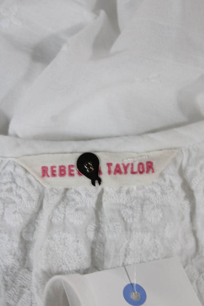 Rebecca Taylor Women White Cotton Tunic Blouse Scoop Neck Long Sleeve Size 8