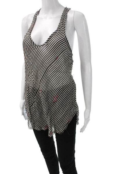 Isabel Marant Etoile Women Striped V-Neck Sleeveless Tunic Black Size 40