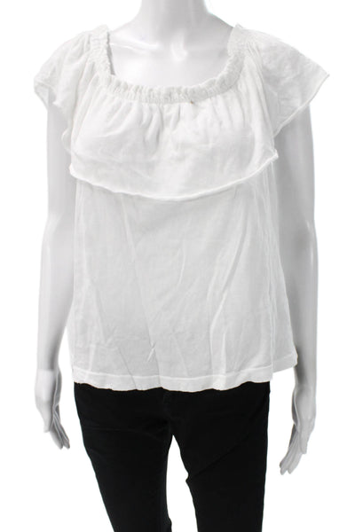 Current/Elliott Womens Off Shoulder Shirt White Cotton Short Sleeve Size 1