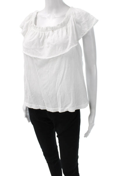 Current/Elliott Womens Off Shoulder Shirt White Cotton Short Sleeve Size 1
