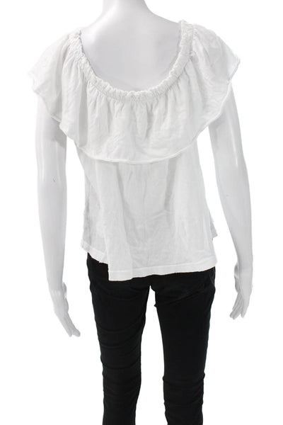 Current/Elliott Womens Off Shoulder Shirt White Cotton Short Sleeve Size 1
