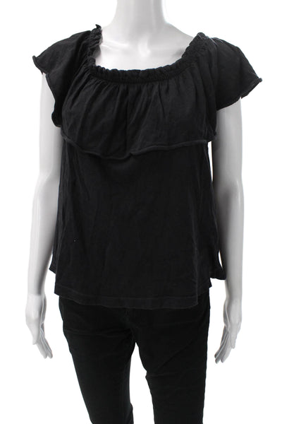 Current/Elliott Women Off Shoulder Black Cotton Short Sleeve Shirt Size 1