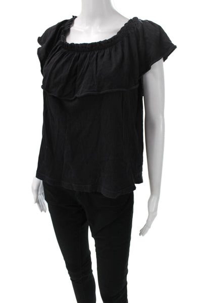 Current/Elliott Women Off Shoulder Black Cotton Short Sleeve Shirt Size 1