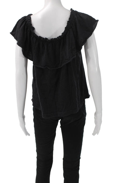Current/Elliott Women Off Shoulder Black Cotton Short Sleeve Shirt Size 1