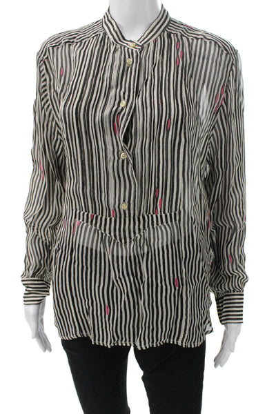 Isabel Marant Etoile Women Black Striped Viscose Tunic Blouse Collared Size 38