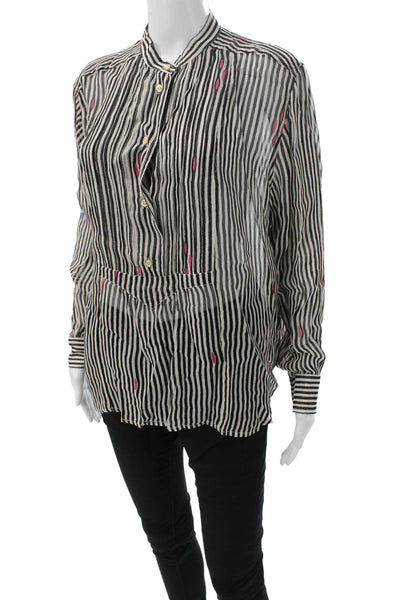 Isabel Marant Etoile Women Black Striped Viscose Tunic Blouse Collared Size 38
