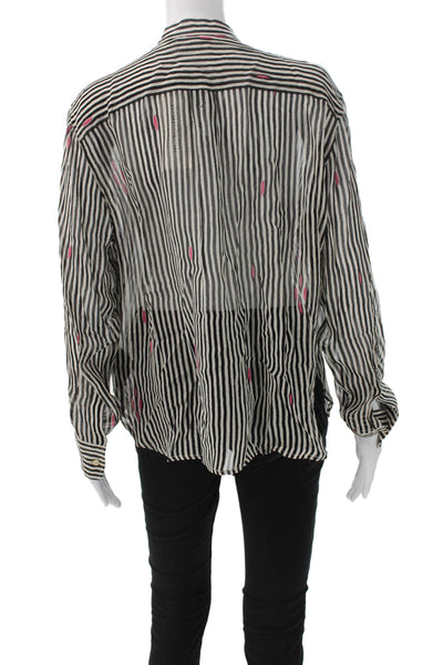 Isabel Marant Etoile Women Black Striped Viscose Tunic Blouse Collared Size 38