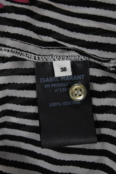 Isabel Marant Etoile Women Black Striped Viscose Tunic Blouse Collared Size 38