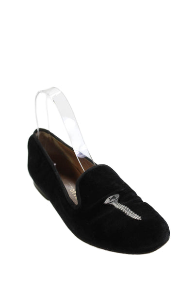 Stubbs & Wootton Womens Velvet Embroidered Loafer Shoes Black Size 7