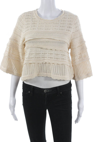 Marant Etoile Women Ivory Cotton Pullover Round Neck 3/4 Sleeve Size 38