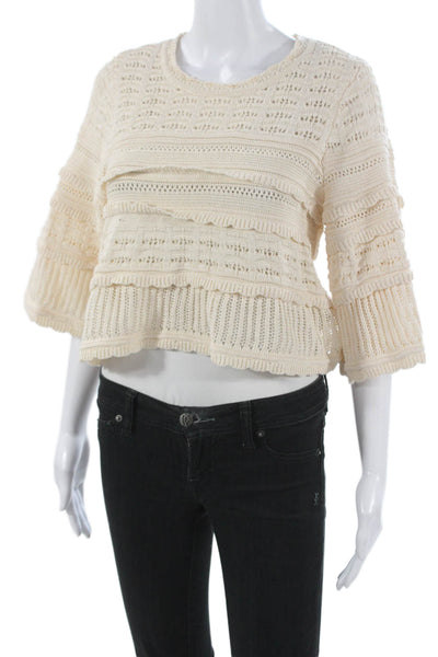 Marant Etoile Women Ivory Cotton Pullover Round Neck 3/4 Sleeve Size 38