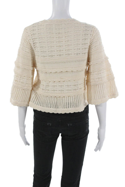 Marant Etoile Women Ivory Cotton Pullover Round Neck 3/4 Sleeve Size 38