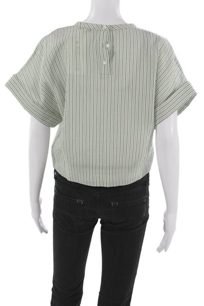 Madewell Women Cropped Striped Blouse Crew Neck Short Sleeve Green Size XS