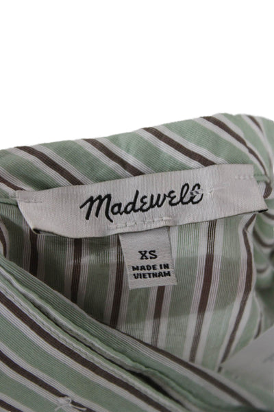 Madewell Women Cropped Striped Blouse Crew Neck Short Sleeve Green Size XS