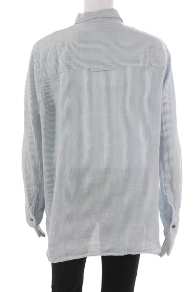 Pomandere Women Basic Striped Cotton Collared Button-Up Long Sleeve Top Size 38