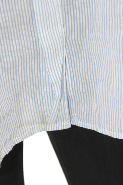 Pomandere Women Basic Striped Cotton Collared Button-Up Long Sleeve Top Size 38