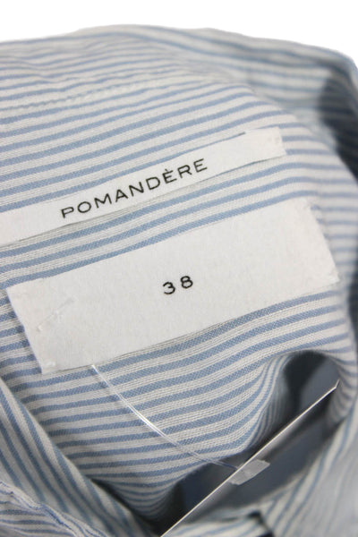 Pomandere Women Basic Striped Cotton Collared Button-Up Long Sleeve Top Size 38