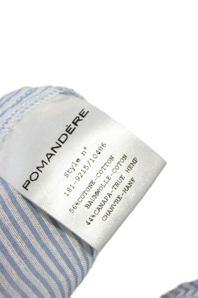 Pomandere Women Basic Striped Cotton Collared Button-Up Long Sleeve Top Size 38