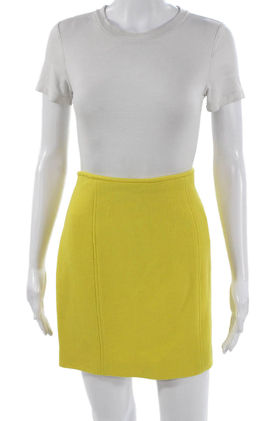 Tibi Women Yellow Virgin Wool Straight Pencil Skirt Short Zip Size 6