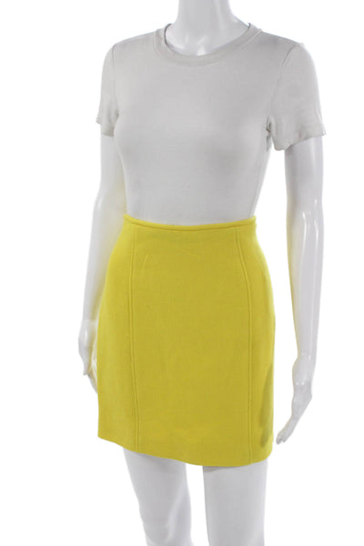 Tibi Women Yellow Virgin Wool Straight Pencil Skirt Short Zip Size 6