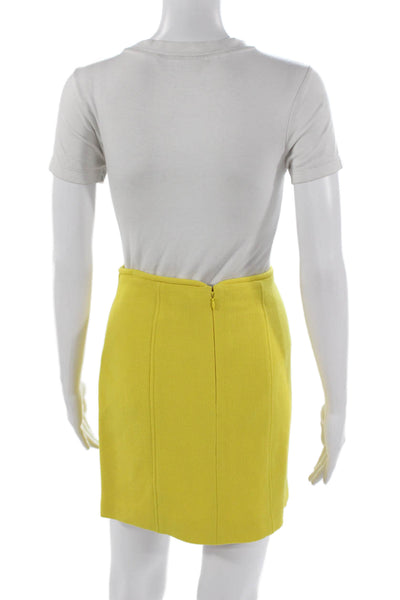 Tibi Women Yellow Virgin Wool Straight Pencil Skirt Short Zip Size 6