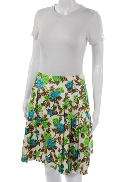 Milly Women Pleated Floral Cotton Short Skirt White Size 4