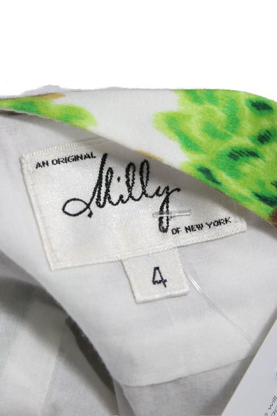 Milly Women Pleated Floral Cotton Short Skirt White Size 4