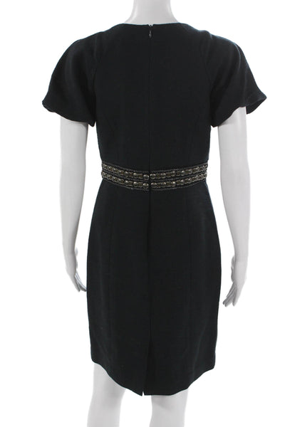 Tibi Womens Sheath Dress Black Cotton Short Sleeve Round Neck Zip Size 6