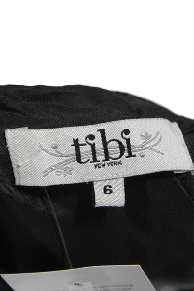 Tibi Womens Sheath Dress Black Cotton Short Sleeve Round Neck Zip Size 6