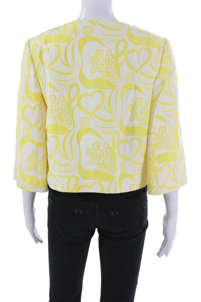 Trina Turk Womens White Geometric Cotton Blend Basic Jacket 3/4 Sleeve Size 8