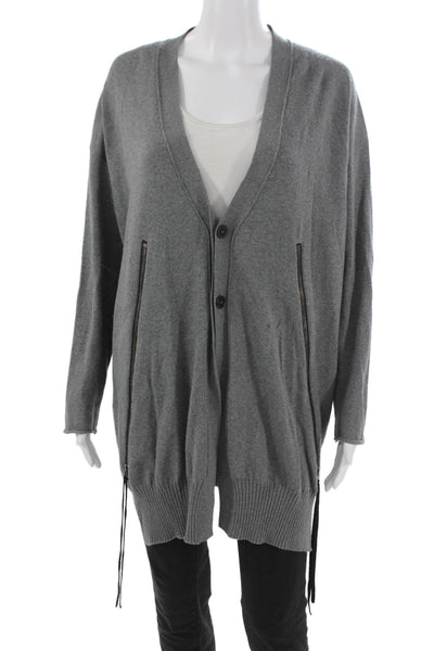 Pier Antonio Gaspari Women Virgin Wool V Neck Gray Long Sleeve Cardigan Size M