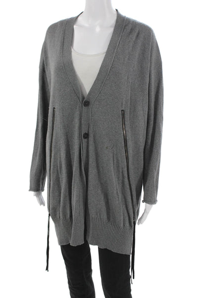 Pier Antonio Gaspari Women Virgin Wool V Neck Gray Long Sleeve Cardigan Size M