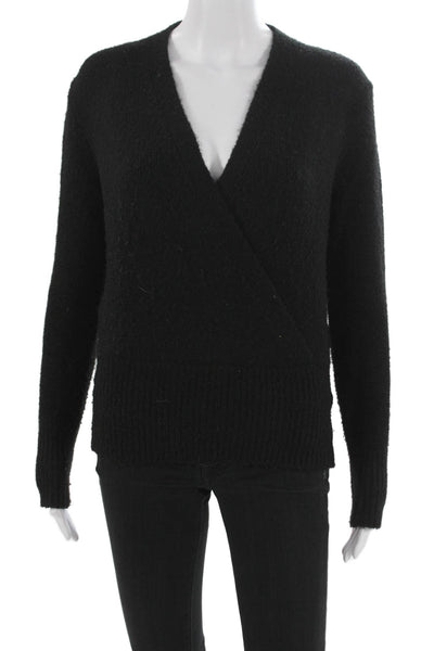 Fifteen Twenty Women Wrap V-Neck Black Polyester Sweater Long Sleeve Size XS