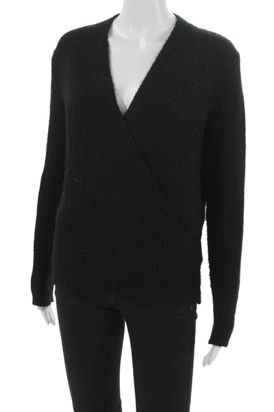 Fifteen Twenty Women Wrap V-Neck Black Polyester Sweater Long Sleeve Size XS
