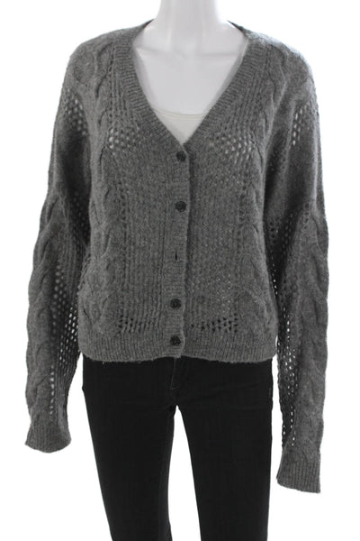 Naadam Womens Cardigan Gray V-Neck Merino Wool Long Sleeve Size S