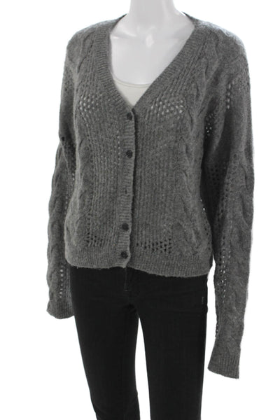 Naadam Womens Cardigan Gray V-Neck Merino Wool Long Sleeve Size S