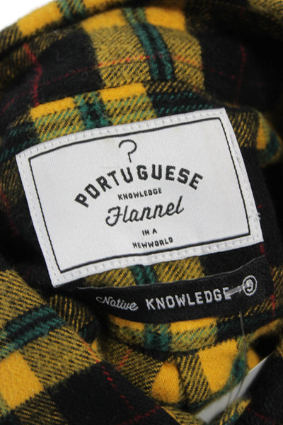 Portuguese Mens Plaid Collared Long Sleeve Button-Down Shirt Yellow Size S